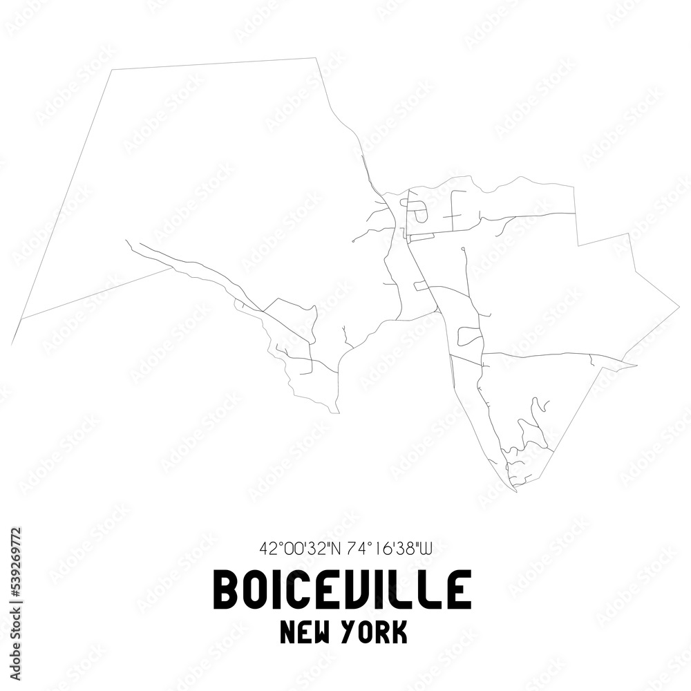 Boiceville New York. US street map with black and white lines.