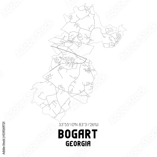 Bogart Georgia. US street map with black and white lines.