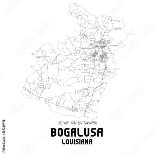 Bogalusa Louisiana. US street map with black and white lines. photo