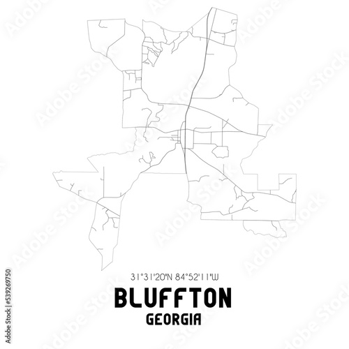 Bluffton Georgia. US street map with black and white lines.