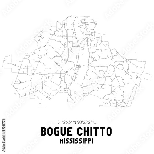 Bogue Chitto Mississippi. US street map with black and white lines. photo