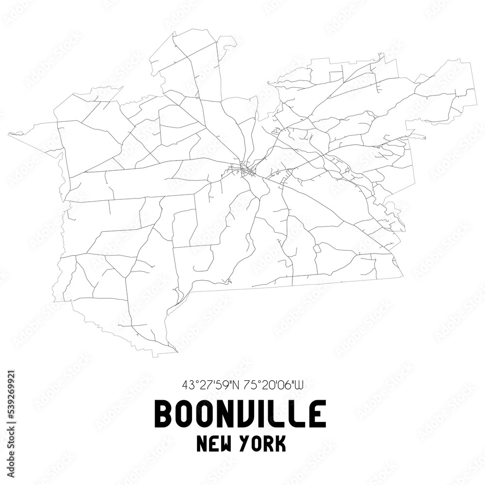 Boonville New York. US street map with black and white lines.