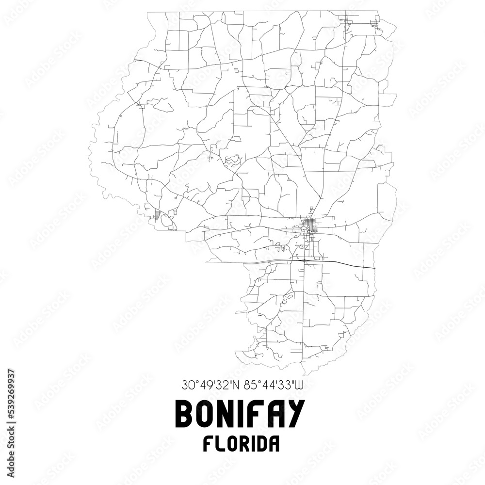 Bonifay Florida. US street map with black and white lines. Bonifay Florida. US street map with black and white lines.