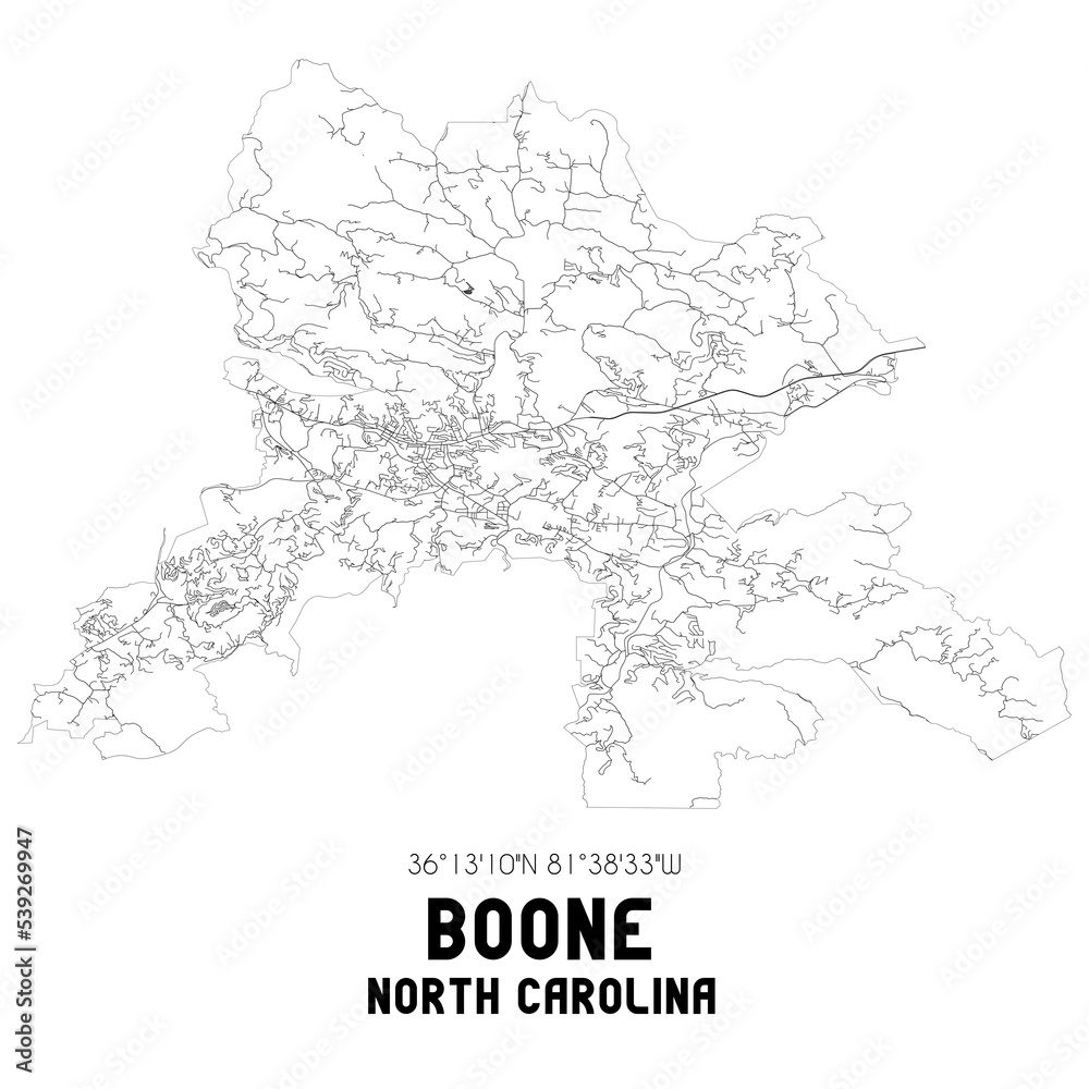 Boone North Carolina. US street map with black and white lines. Stock