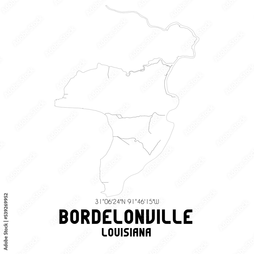 Bordelonville Louisiana. US street map with black and white lines.