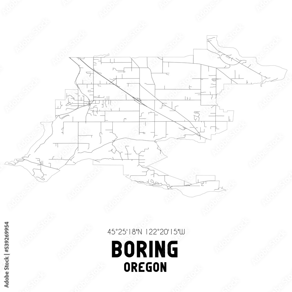 Boring Oregon. US street map with black and white lines.