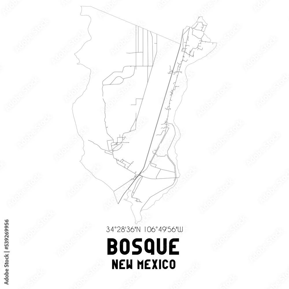 Fototapeta premium Bosque New Mexico. US street map with black and white lines.