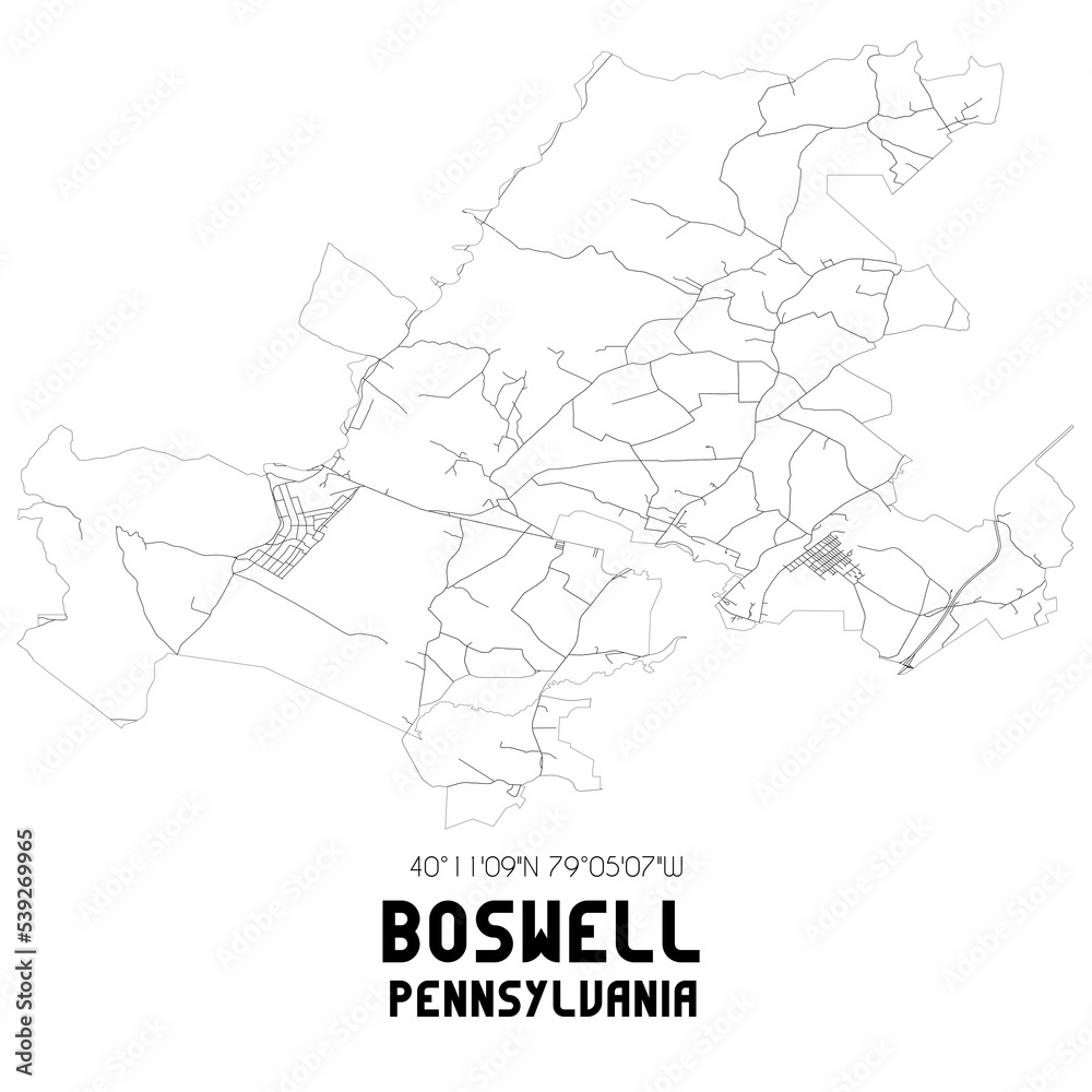 Boswell Pennsylvania. US street map with black and white lines.
