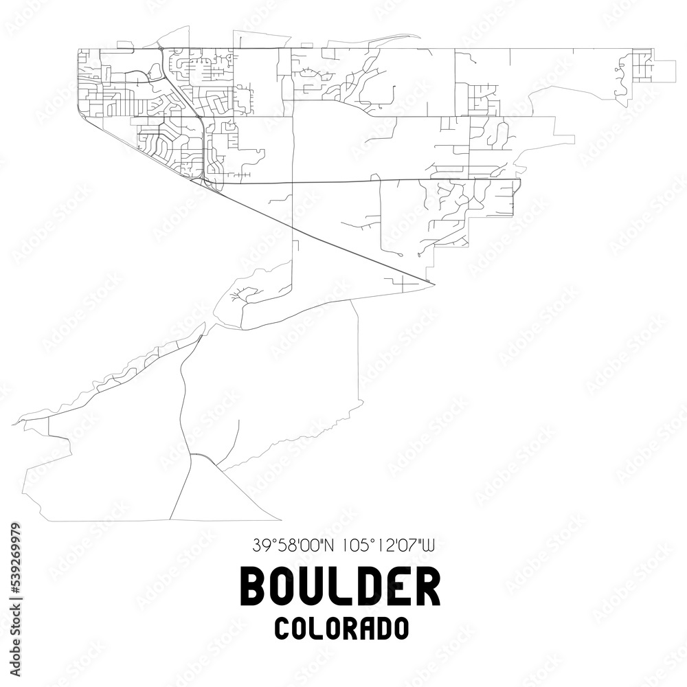 Boulder Colorado. US street map with black and white lines.