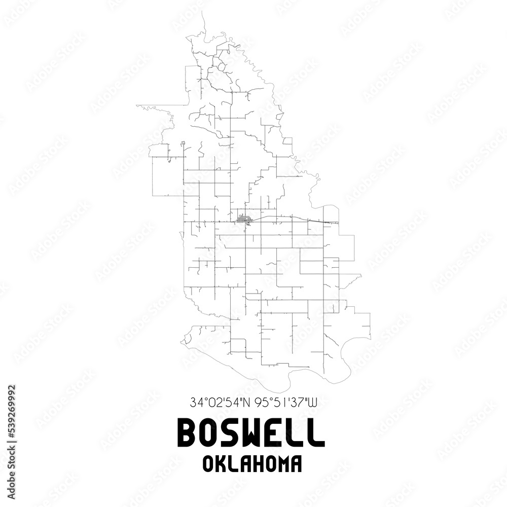 Boswell Oklahoma. US street map with black and white lines. Boswell Oklahoma. US street map with black and white lines.