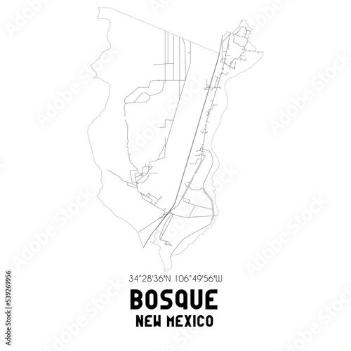 Bosque New Mexico. US street map with black and white lines. © Rezona