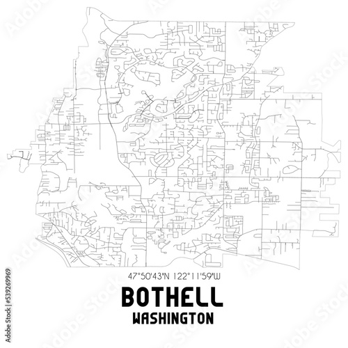 Bothell Washington. US street map with black and white lines.