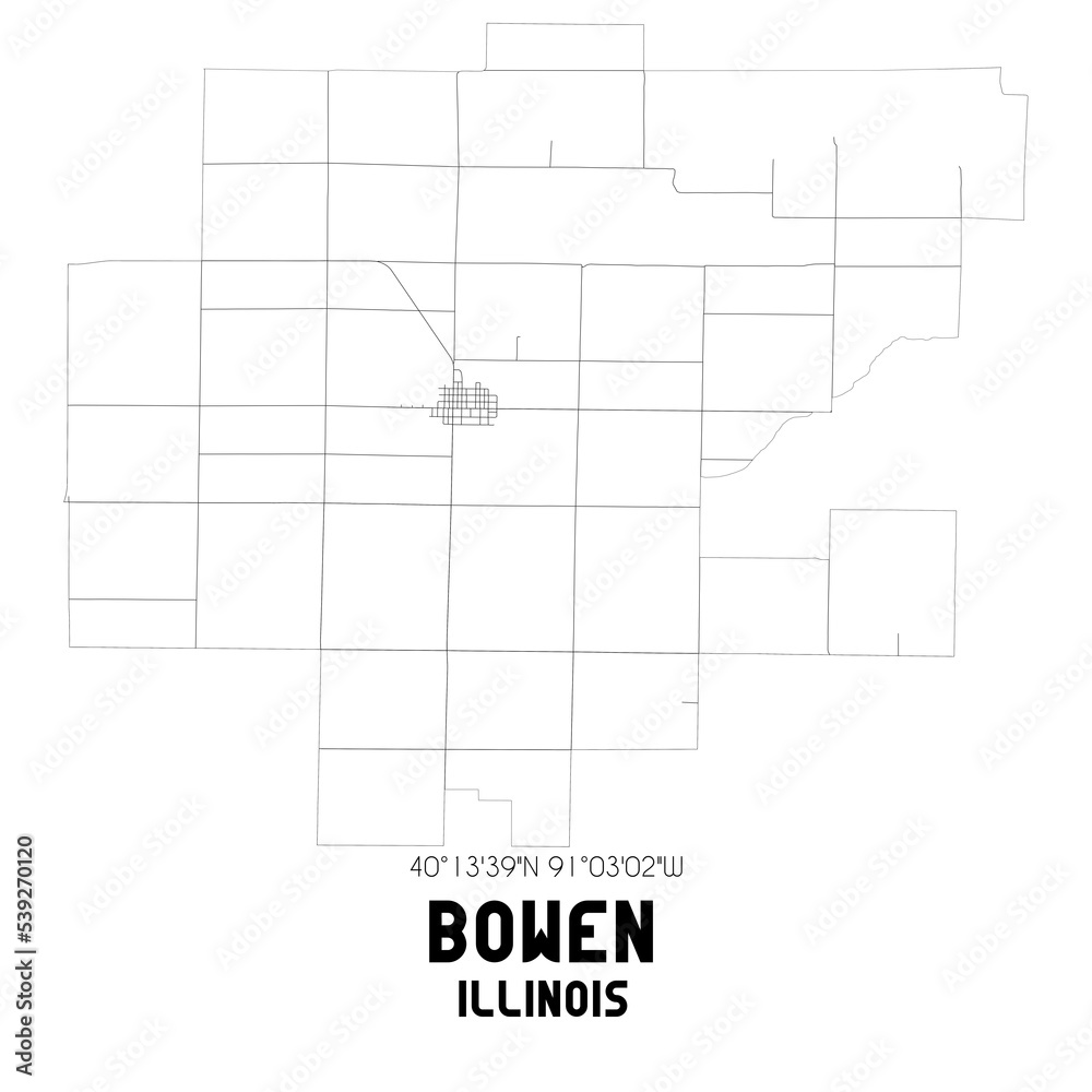 Bowen Illinois. US street map with black and white lines. Stock