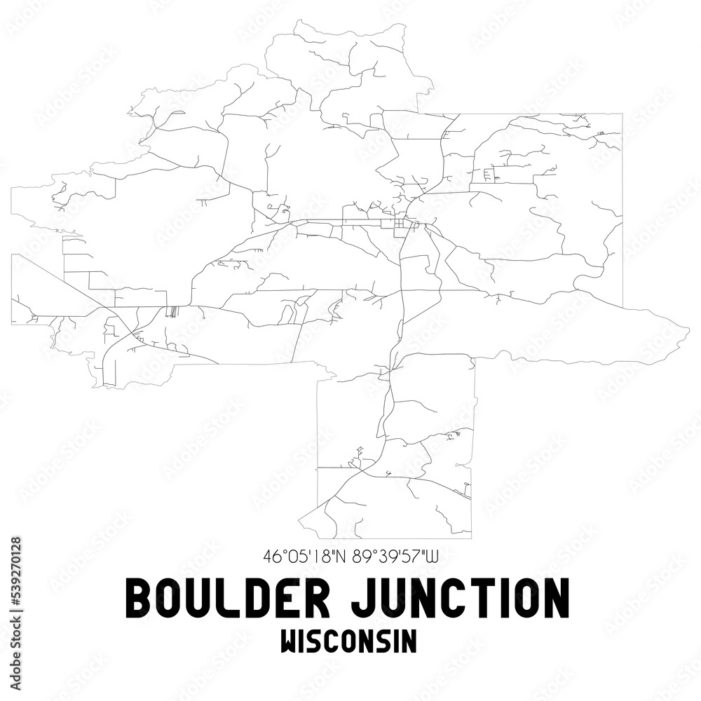 Boulder Junction Wisconsin. US street map with black and white lines.