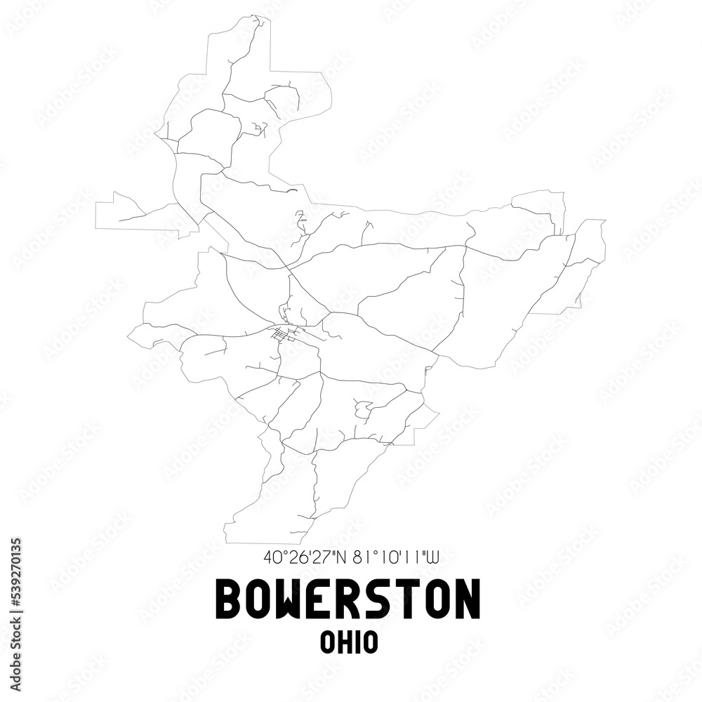 Bowerston Ohio. US street map with black and white lines.