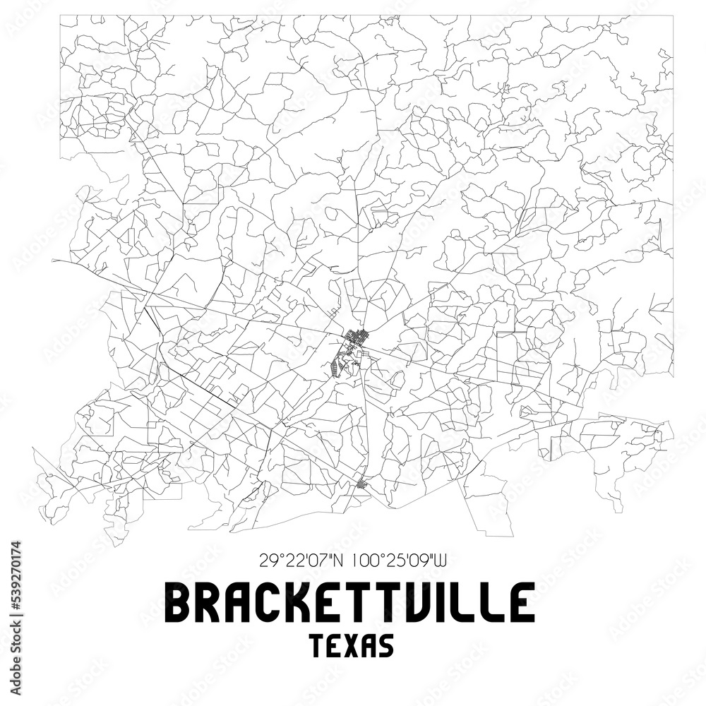 Brackettville Texas. US street map with black and white lines.