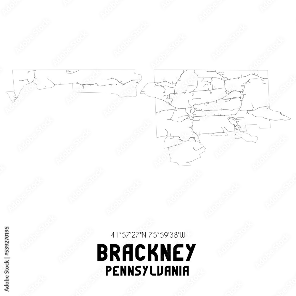 Brackney Pennsylvania. US street map with black and white lines.