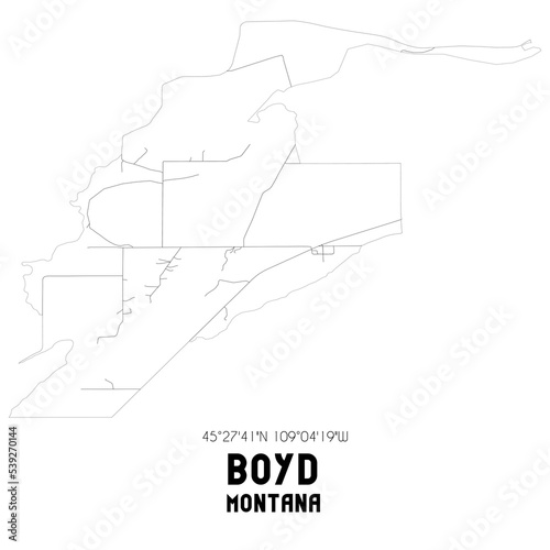 Boyd Montana. US street map with black and white lines.