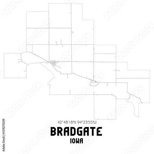Bradgate Iowa. US street map with black and white lines.