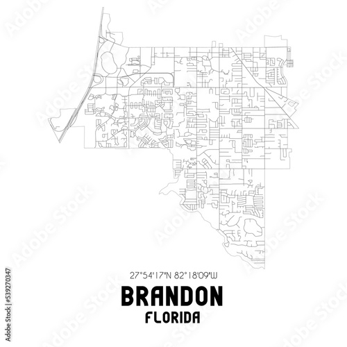 Brandon Florida. US street map with black and white lines.