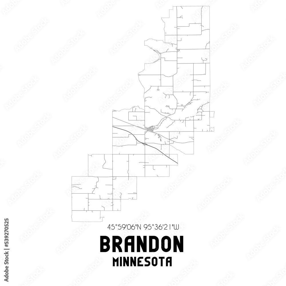 Brandon Minnesota. US street map with black and white lines.