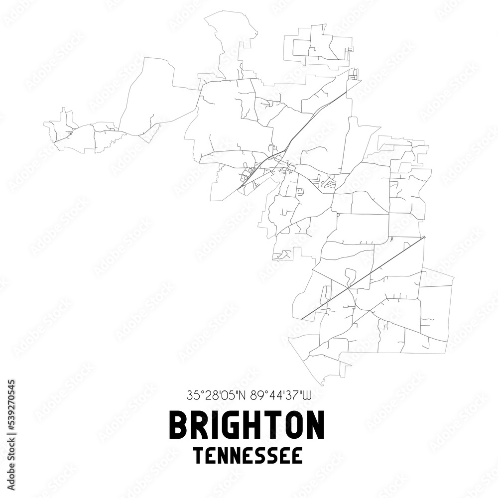 Brighton Tennessee. US street map with black and white lines.