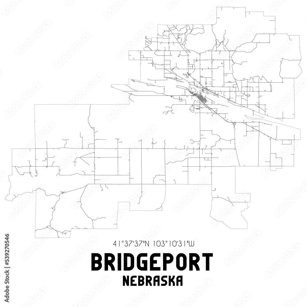 Bridgeport Nebraska. US street map with black and white lines.