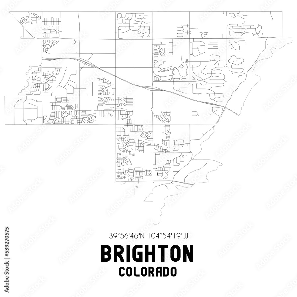 Brighton Colorado. US street map with black and white lines.
