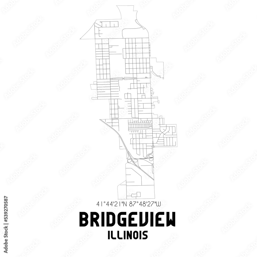 Bridgeview Illinois. US street map with black and white lines.