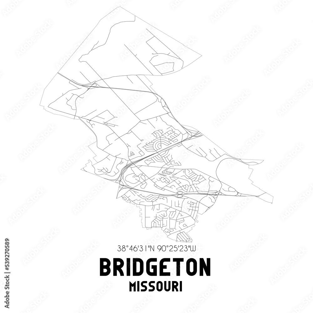 Bridgeton Missouri. US street map with black and white lines.