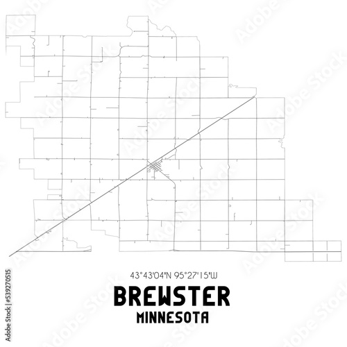 Brewster Minnesota. US street map with black and white lines.