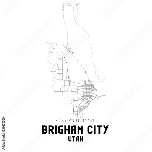 Brigham City Utah. US street map with black and white lines.