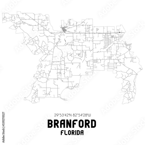 Branford Florida. US street map with black and white lines.