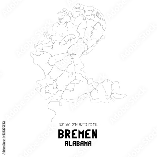 Bremen Alabama. US street map with black and white lines.