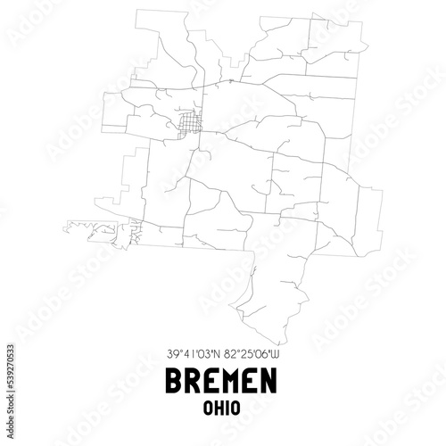 Bremen Ohio. US street map with black and white lines.