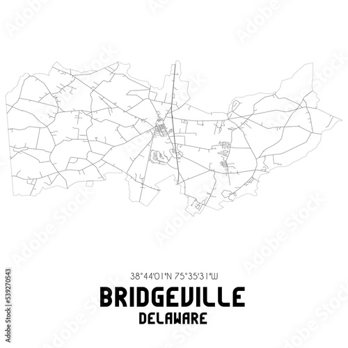 Bridgeville Delaware. US street map with black and white lines.