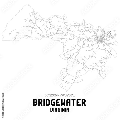 Bridgewater Virginia. US street map with black and white lines.