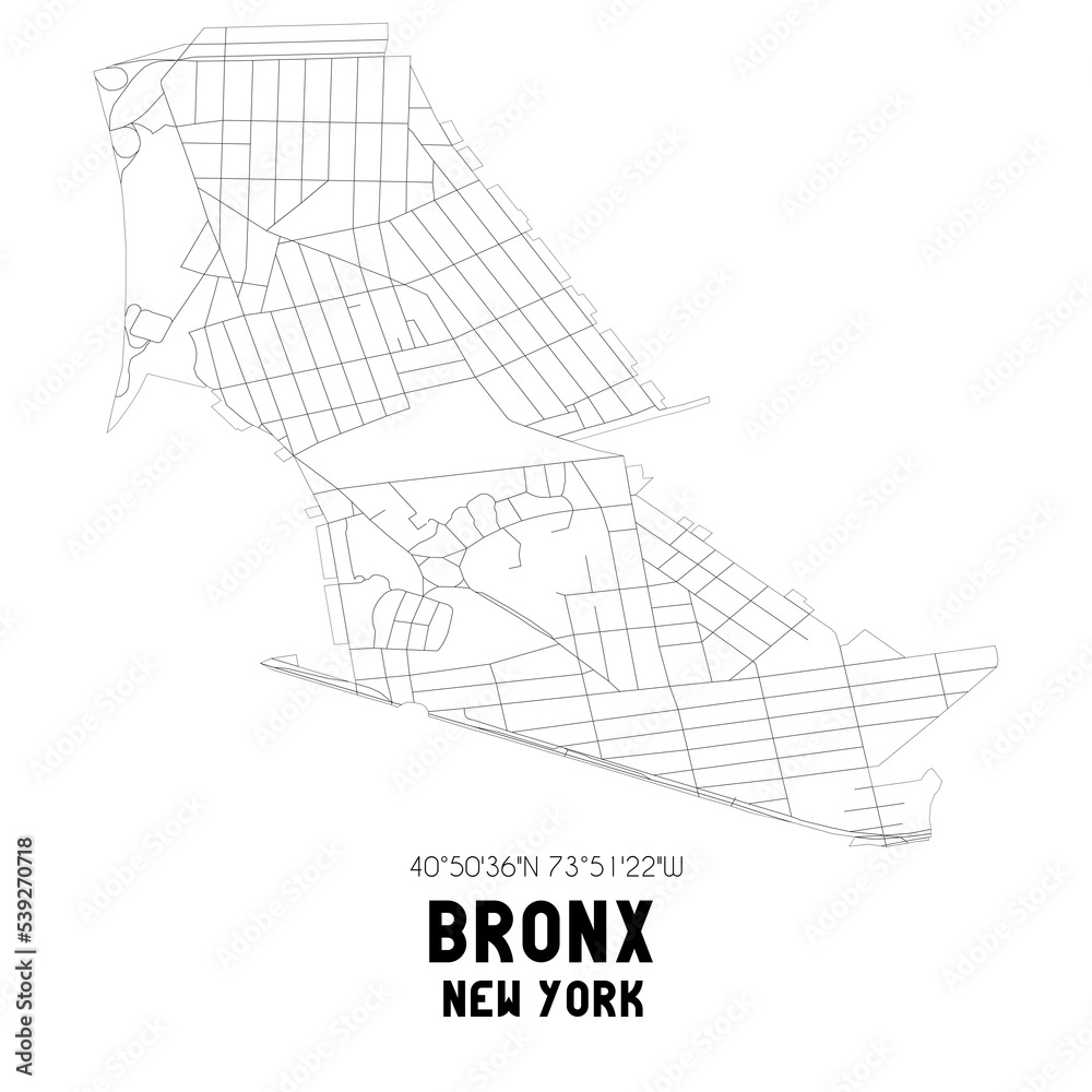 Bronx New York. US street map with black and white lines.