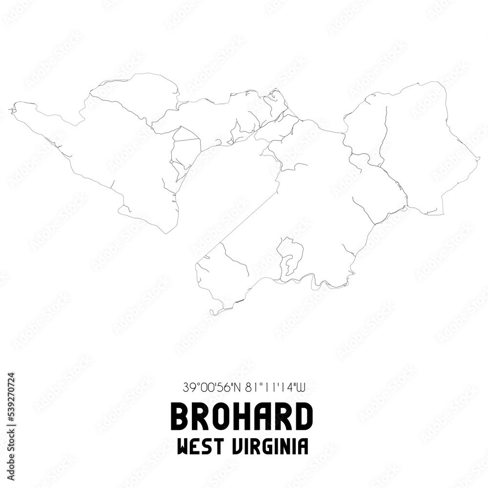 Brohard West Virginia. US street map with black and white lines.