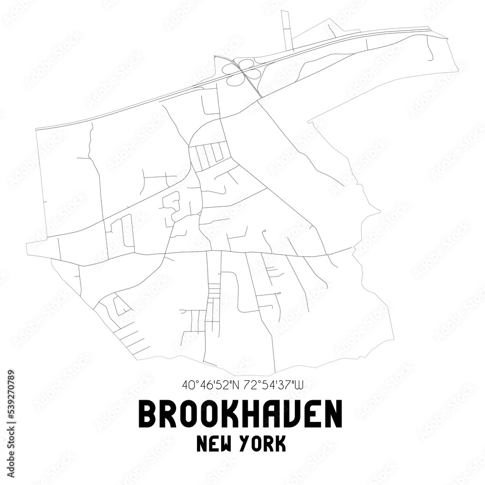 Brookhaven New York. US street map with black and white lines.