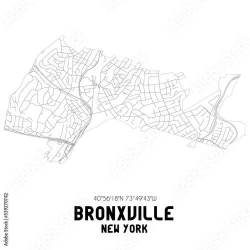 Bronxville New York. US street map with black and white lines.