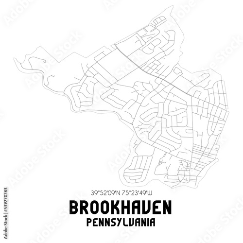 Brookhaven Pennsylvania. US street map with black and white lines.