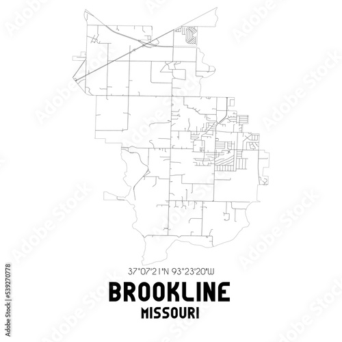 Brookline Missouri. US street map with black and white lines.