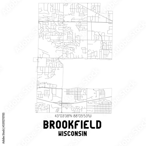 Brookfield Wisconsin. US street map with black and white lines.