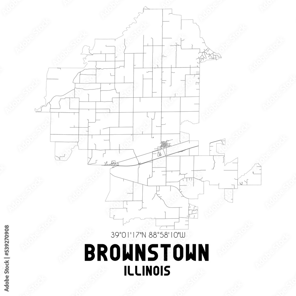Brownstown Illinois. US street map with black and white lines.