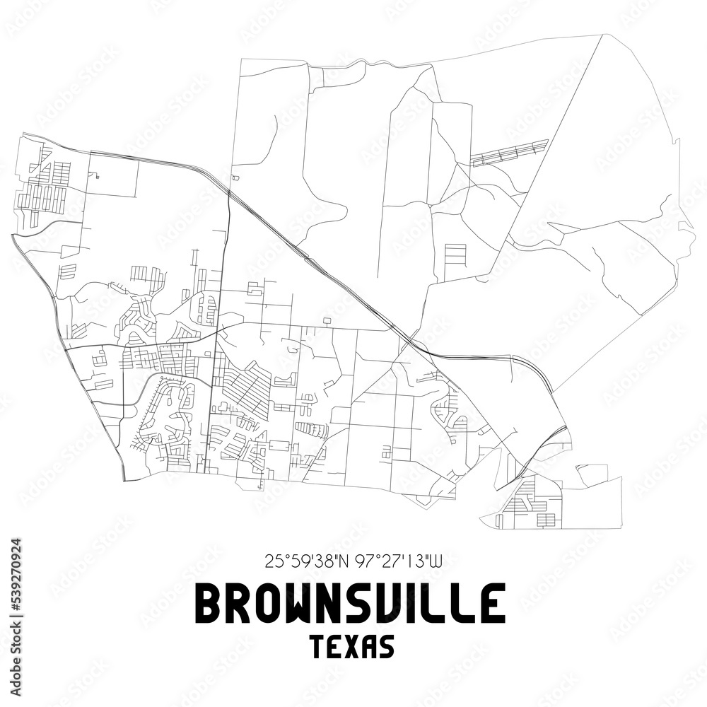 Brownsville Texas. US street map with black and white lines.