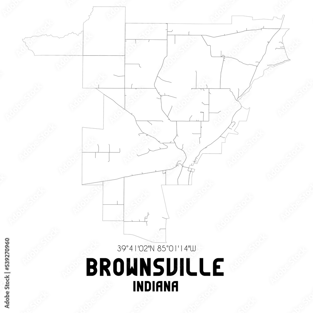 Brownsville Indiana. US street map with black and white lines.