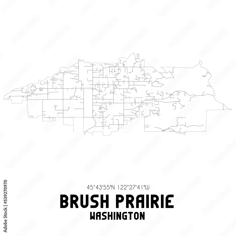 Brush Prairie Washington. US street map with black and white lines.