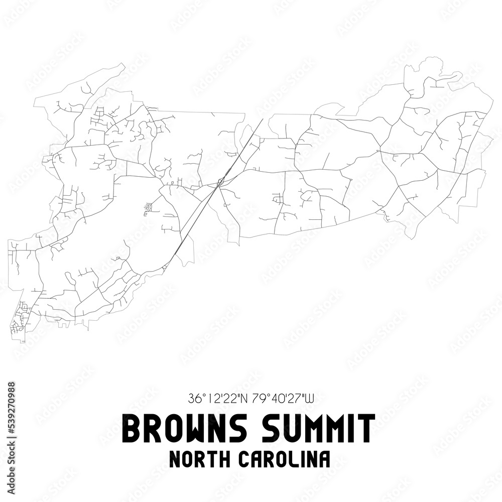 Browns Summit North Carolina. US street map with black and white lines.