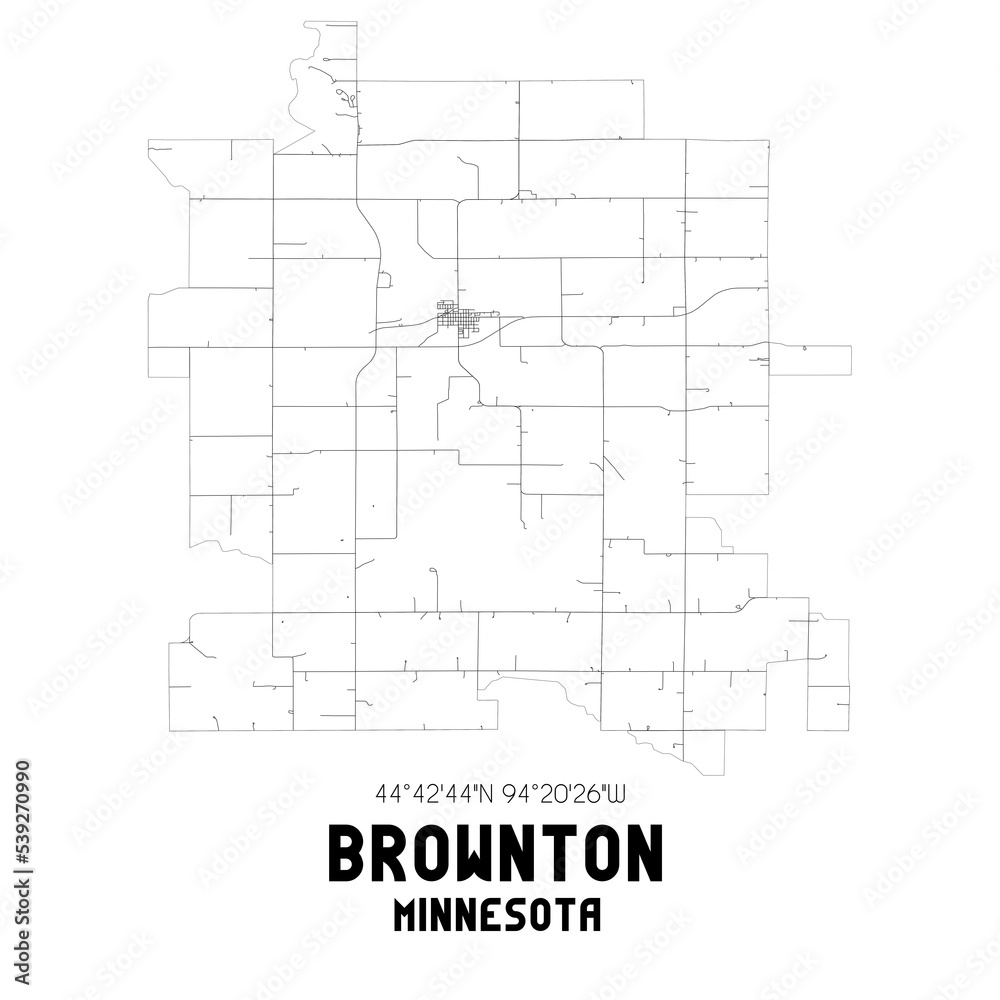 Brownton Minnesota. US street map with black and white lines. Brownton Minnesota. US street map with black and white lines.